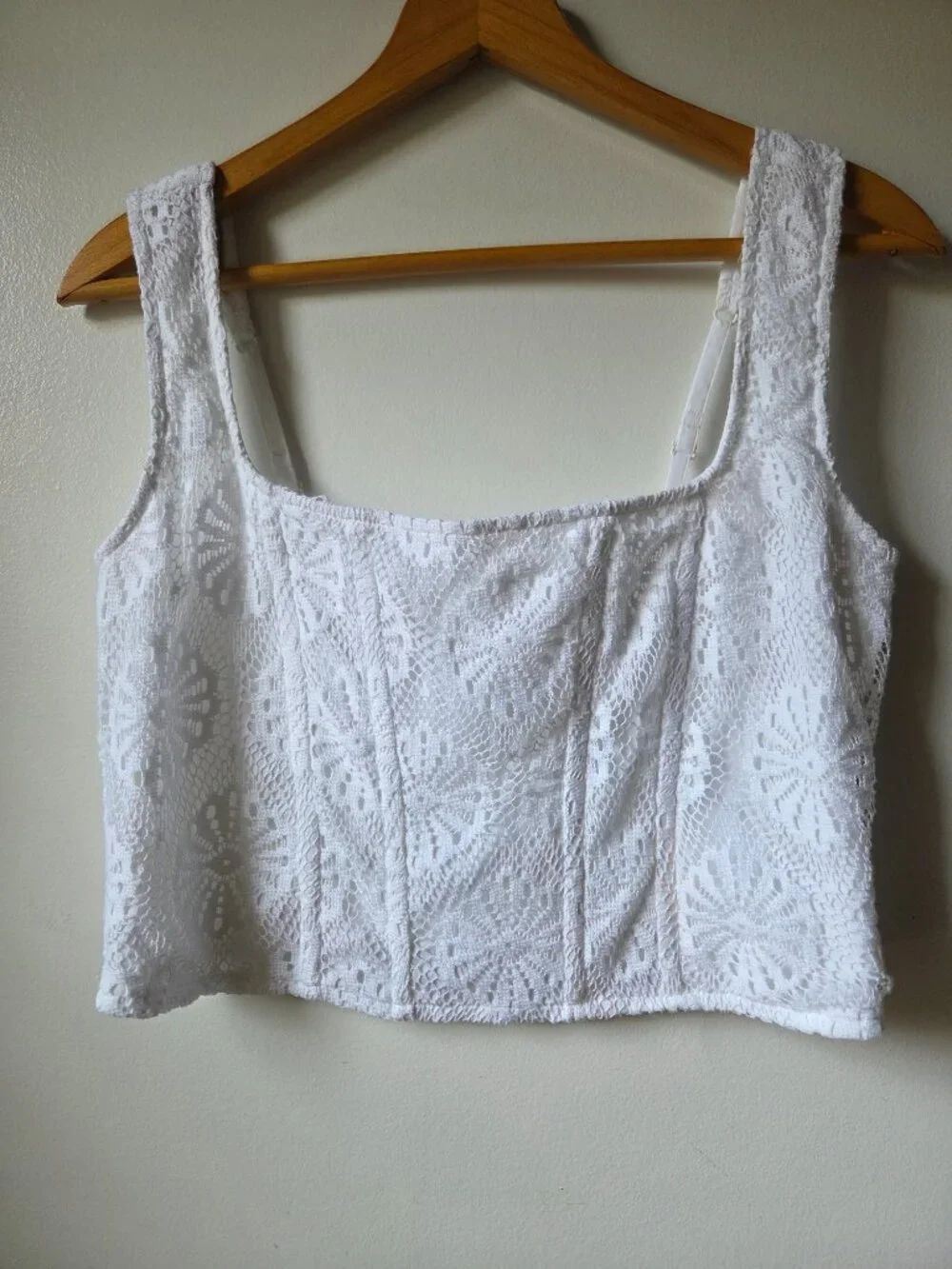 EUCāAMERICAN EAGLE OUTFITTERS WHITE LACE SQUARE NECK CORSET STYLE TANK SZ L
